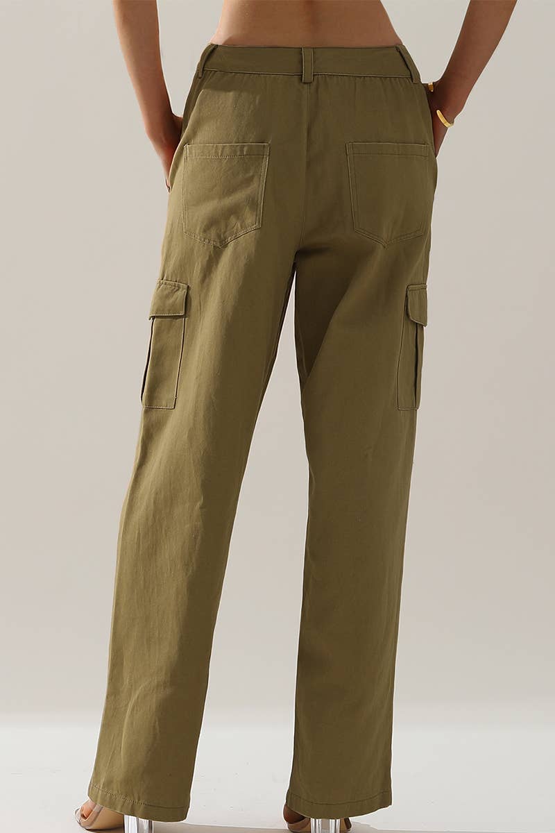 CWBLP421_Cargo Cotton Pants Wide Leg Casual Pants 4 Pockets