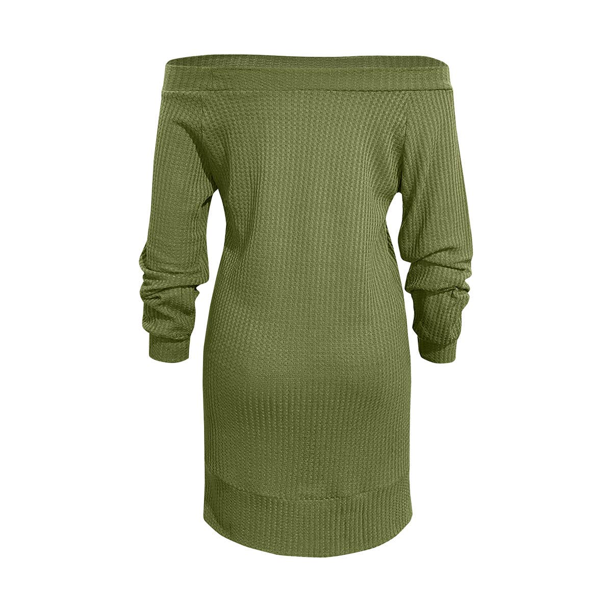 SOLID COLOR LONG-SLEEVED OFF-SHOULDER KNIT DRESS