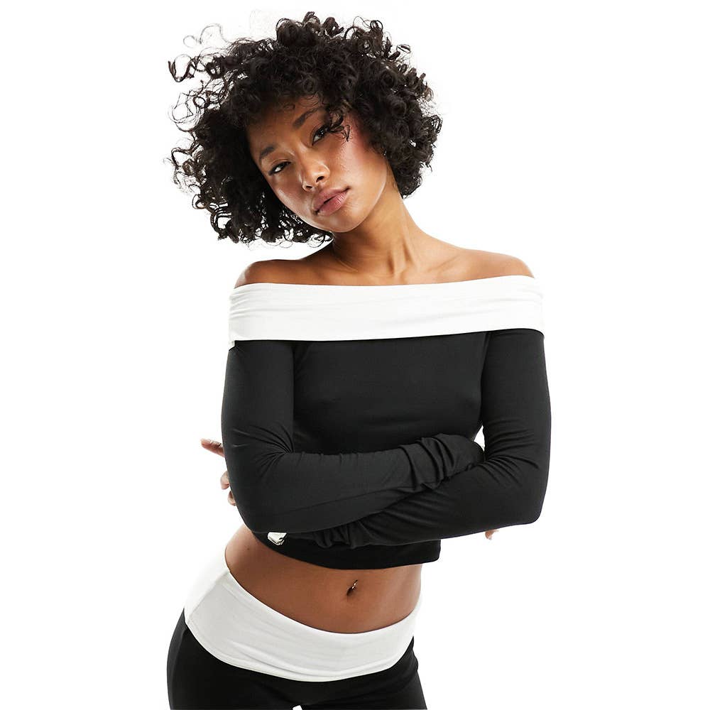 Off-the-shoulder top flared pants suit