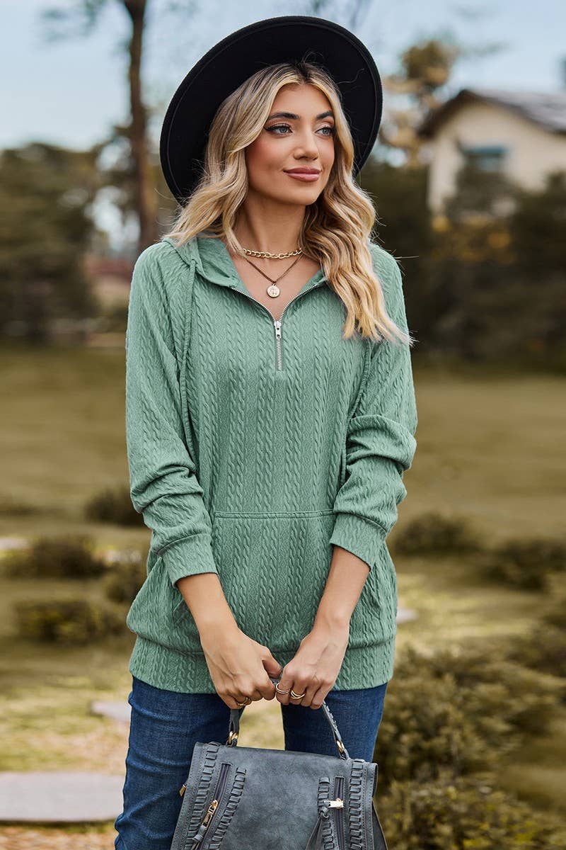 CWOHOL1094_HOODED ZIPPER LOOSE LONG SLEEVE SWEATSHIRT