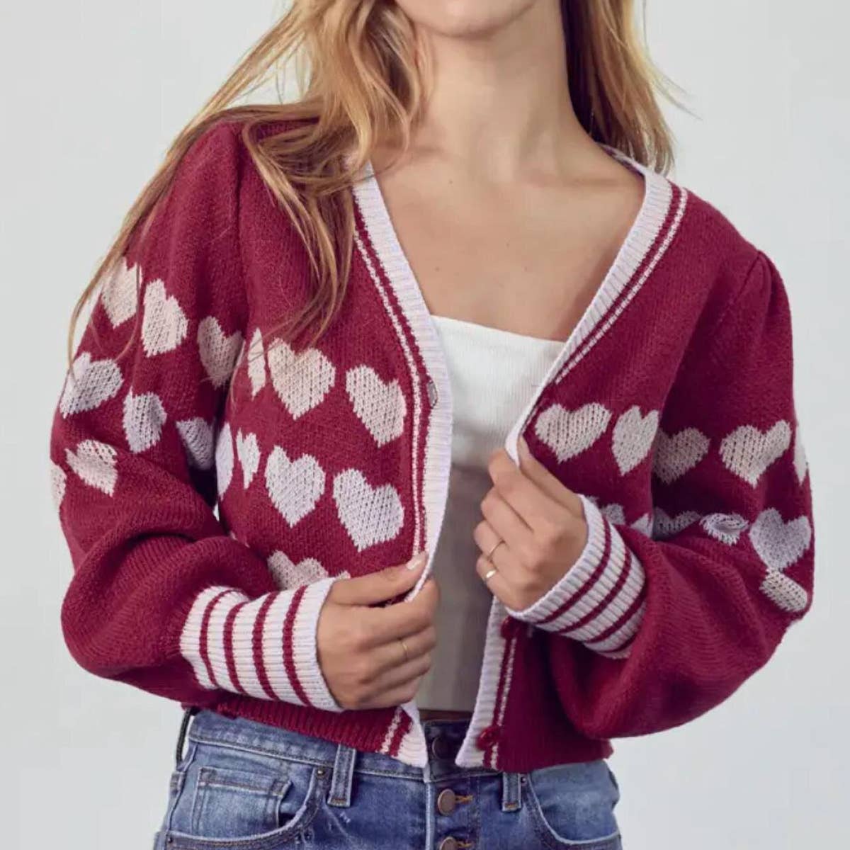 V-NECK SHORT SWEET LOVE EMBROIDERED CARDIGAN