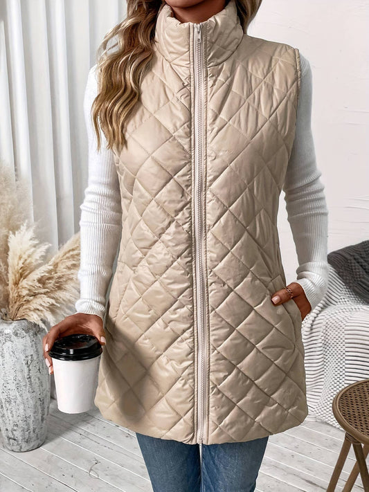 Lapel sleeveless long zipper cotton-padded Vest