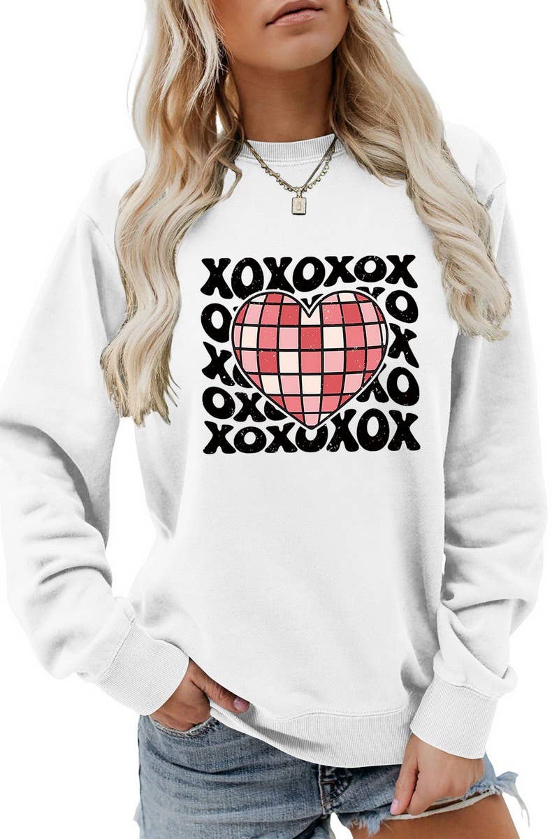 VALENTINE DAY XO PLAID HEART PRINT SWEATSHIRT_CWTSTL0981