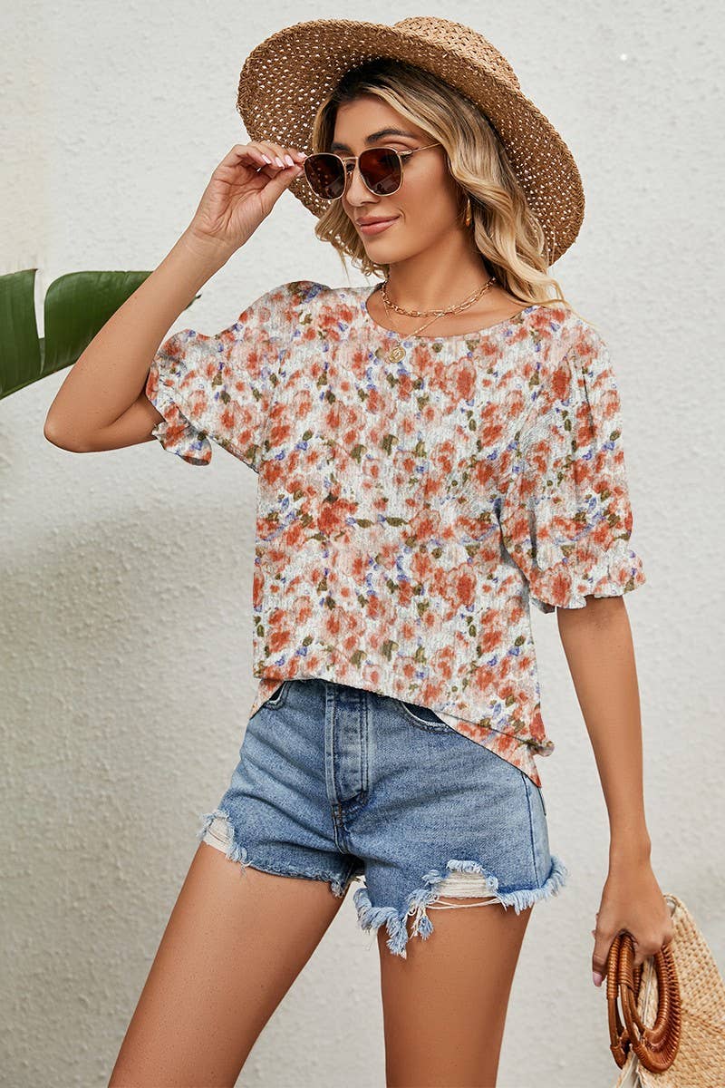 Cwtts0755_Round Neck Short Sleeved Top