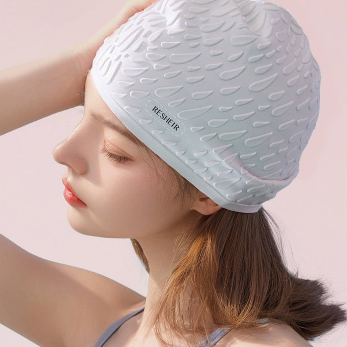 Womens Silicone Swim Cap Long Hair Waterproof