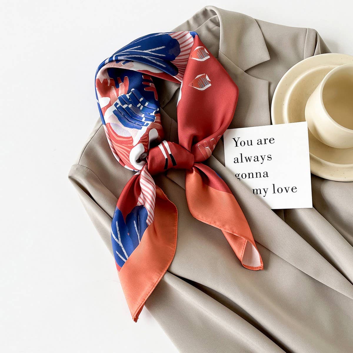 Mint Mambo Style Cartoon Print Satin Square Scarf