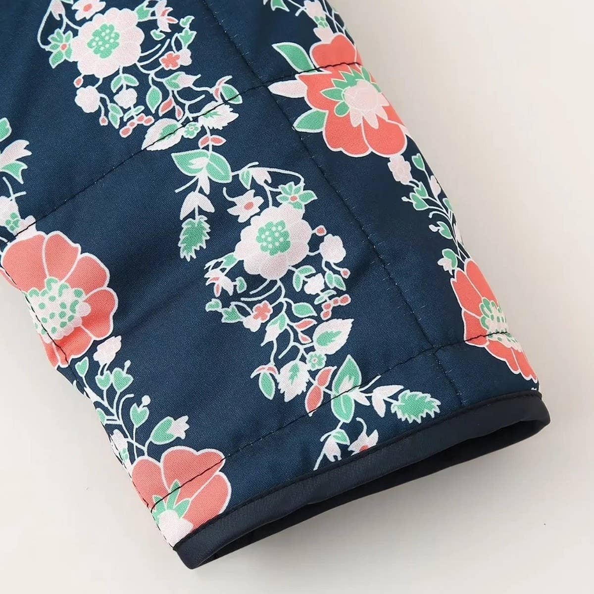 STAND COLLAR FLORAL PRINT LOOSE QUILTED JACKET_CWOJA1560