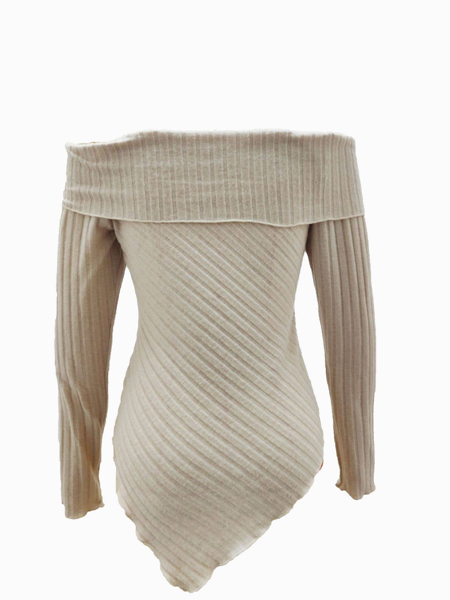 Solid-color one-shoulder long-sleeved T-shirt