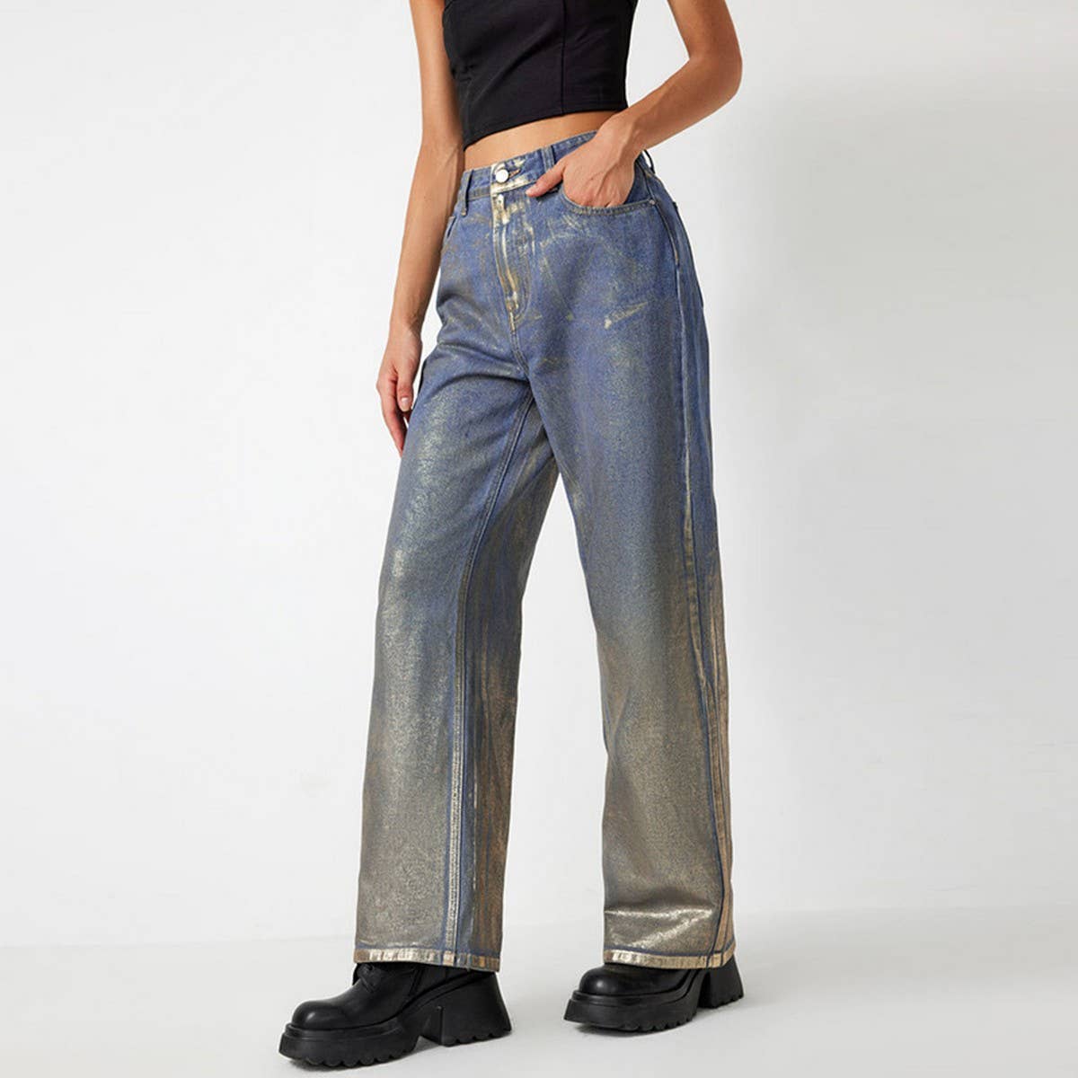 MID RISE STRAIGHT SPRAY PAINTED GRADIENT JEANS