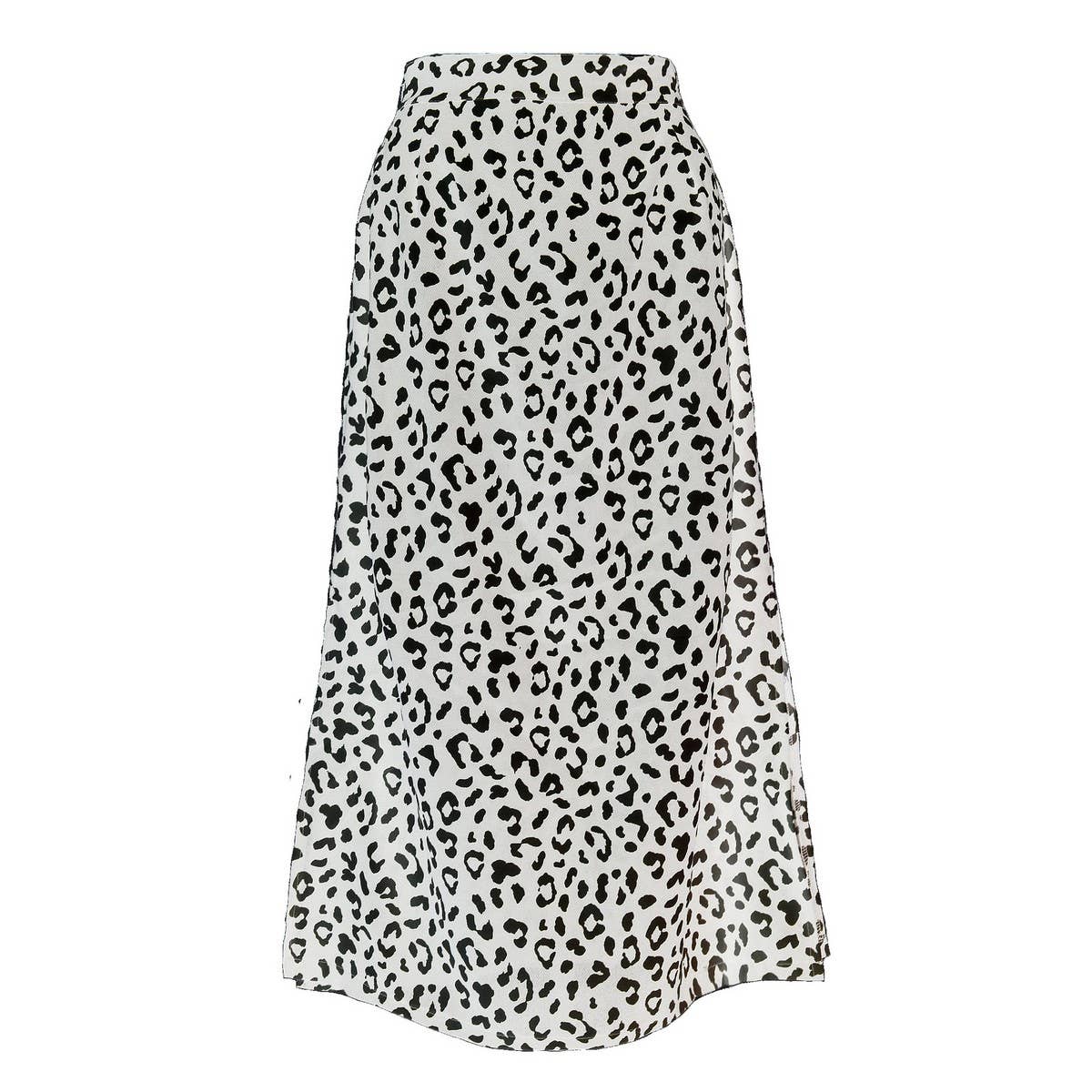 HIGH WAIST LEOPARD CHIFFON PRINT SLIT MIDI SKIRT