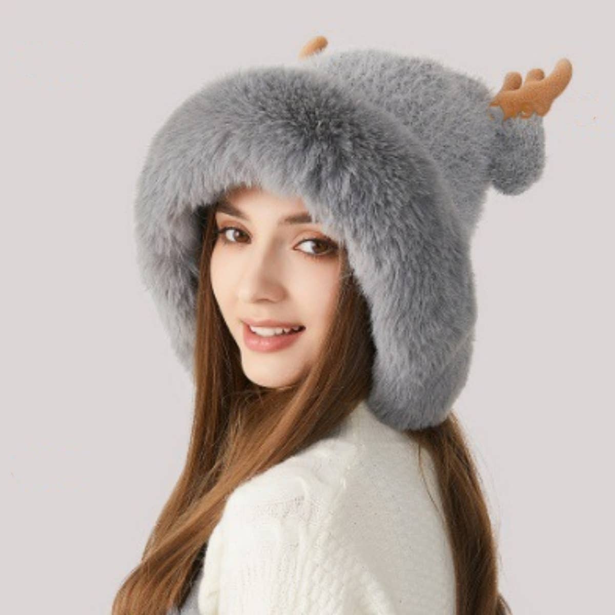 CWAH2209_WINTER CHRISTMAS ANTLER AND FLEECE KNITTED HAT