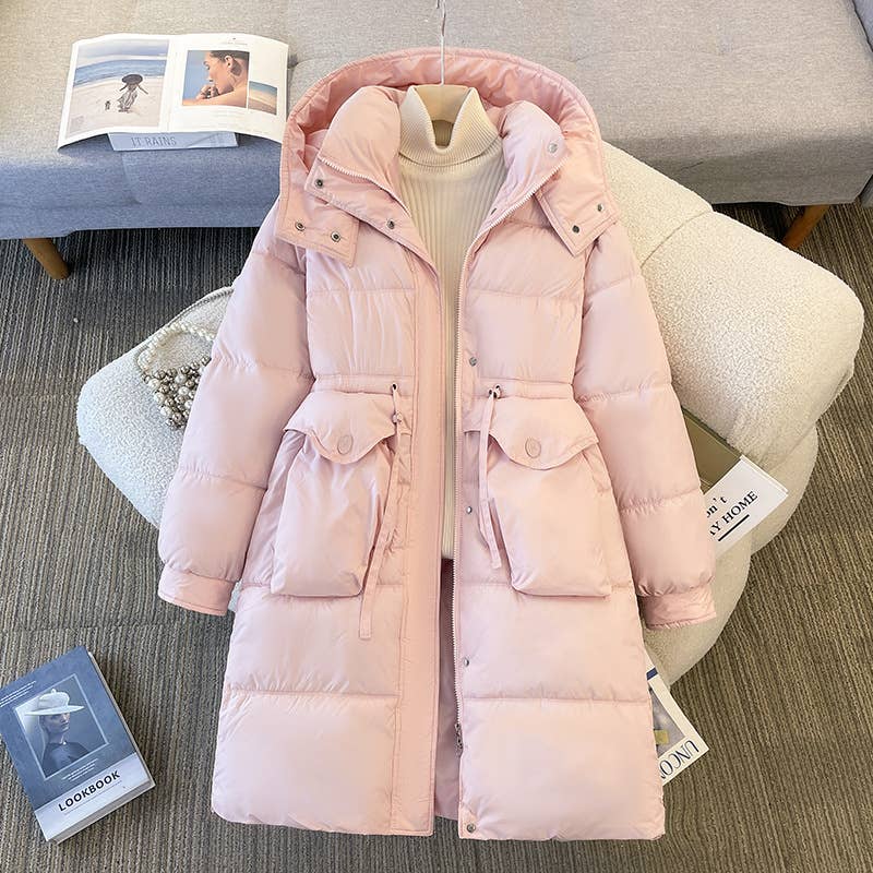Thick,hooded,mid-length cotton-padded jacket