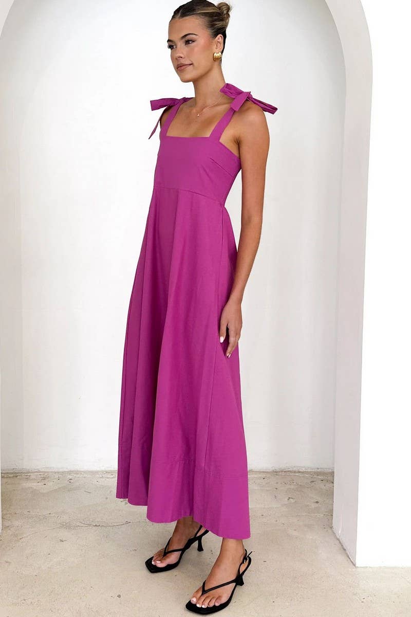 CWDMD5179_SOLID COLOR STRAPLESS TIE WAIST MAXI DRESS