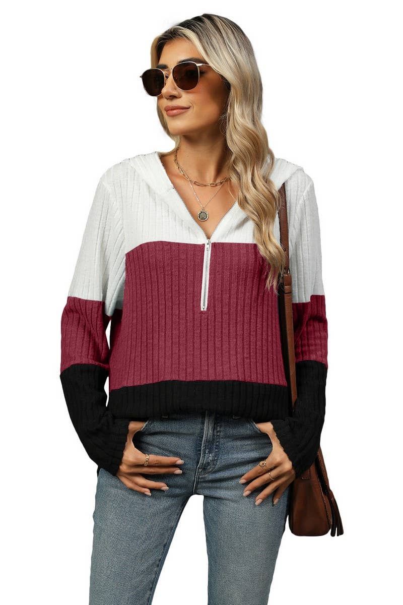 CWOHOL1098_LOOSE FIT CONTRAST ZIP HOODIE