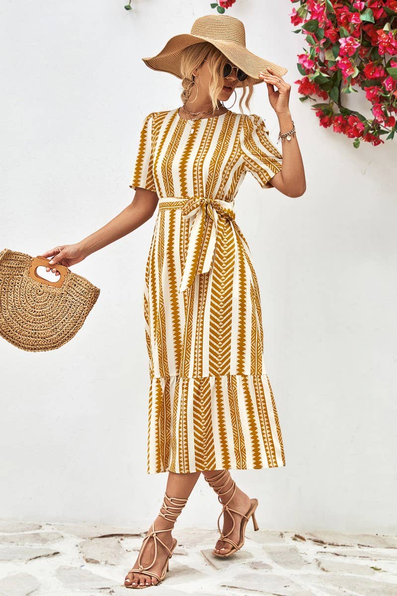 PRINT PUFFY SLEEVE LOOSE DRESS_CWDSD2645