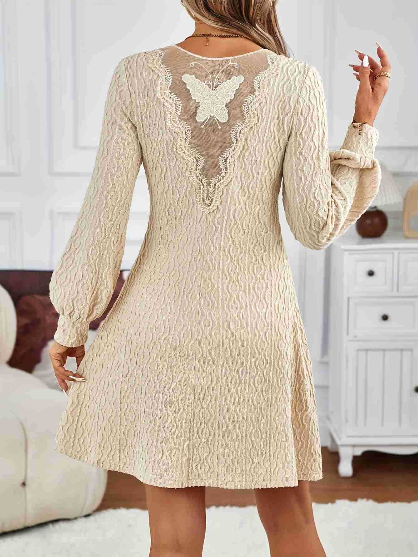 V-NECK LANTERN SLEEVES SOLID COLOR DRESS