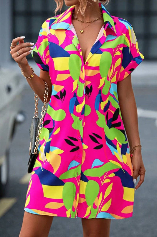 CWDSD7514_SUMMER FASHION FLORAL CARDIGAN SHIRT DRESS