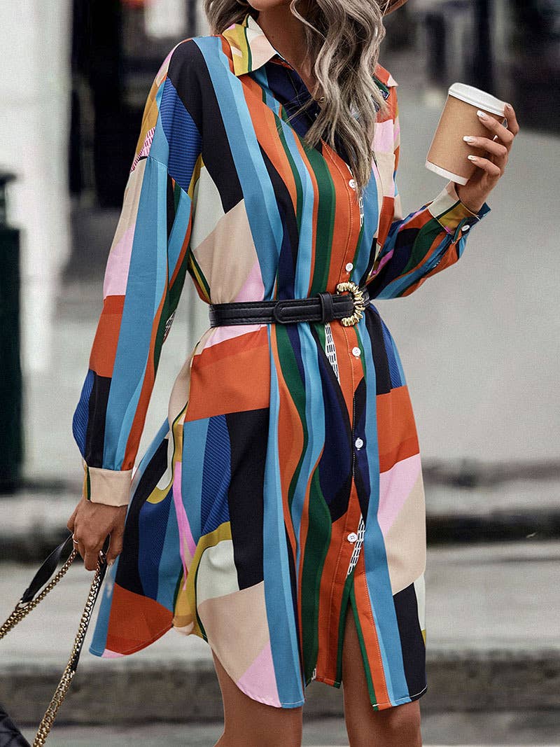 MEDIUM LENGTH SHIRT LAPEL TEMPERAMENT DRESS