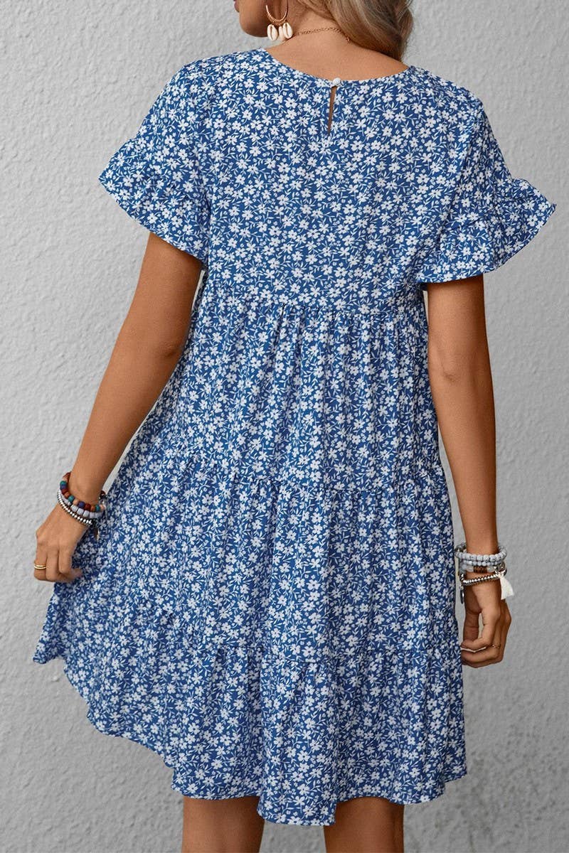 CWDSD2702_Round neck Print Short Sleeve Dress