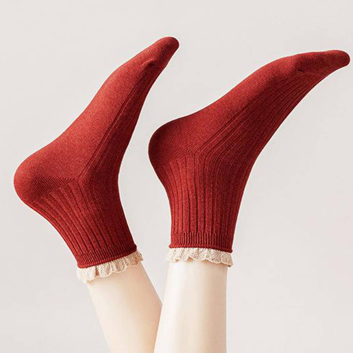 CUTE RUFFLE EDGE LACE MID-CREW SOCKS FOR WOMEN'S