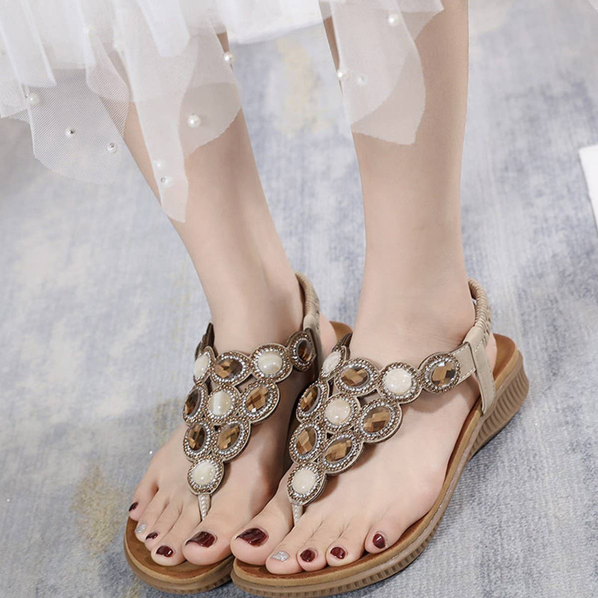 WOMENS FLIP FLOPS CRYSTAL JEWELED SANDALS SHOES