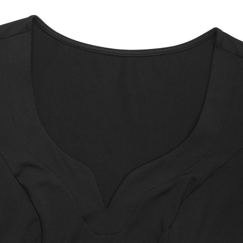 Solid-color mesh spliced V-neck jumpsuit