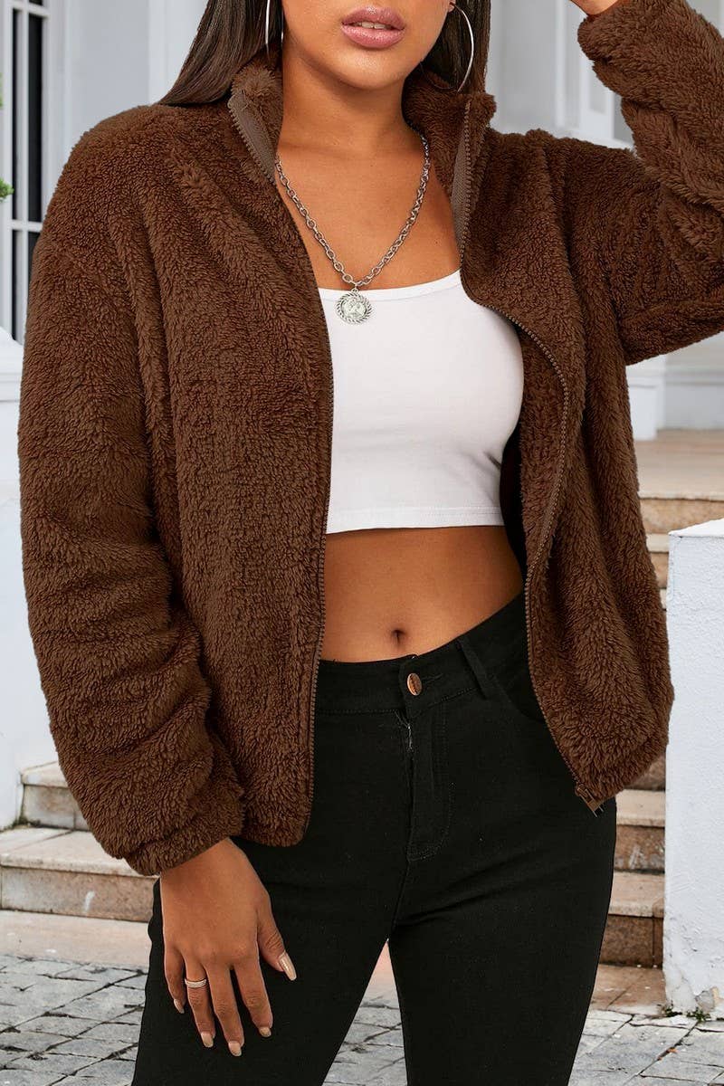 CWOCO0333_LONG-SLEEVED PLUSH LOOSE WARM CARDIGAN