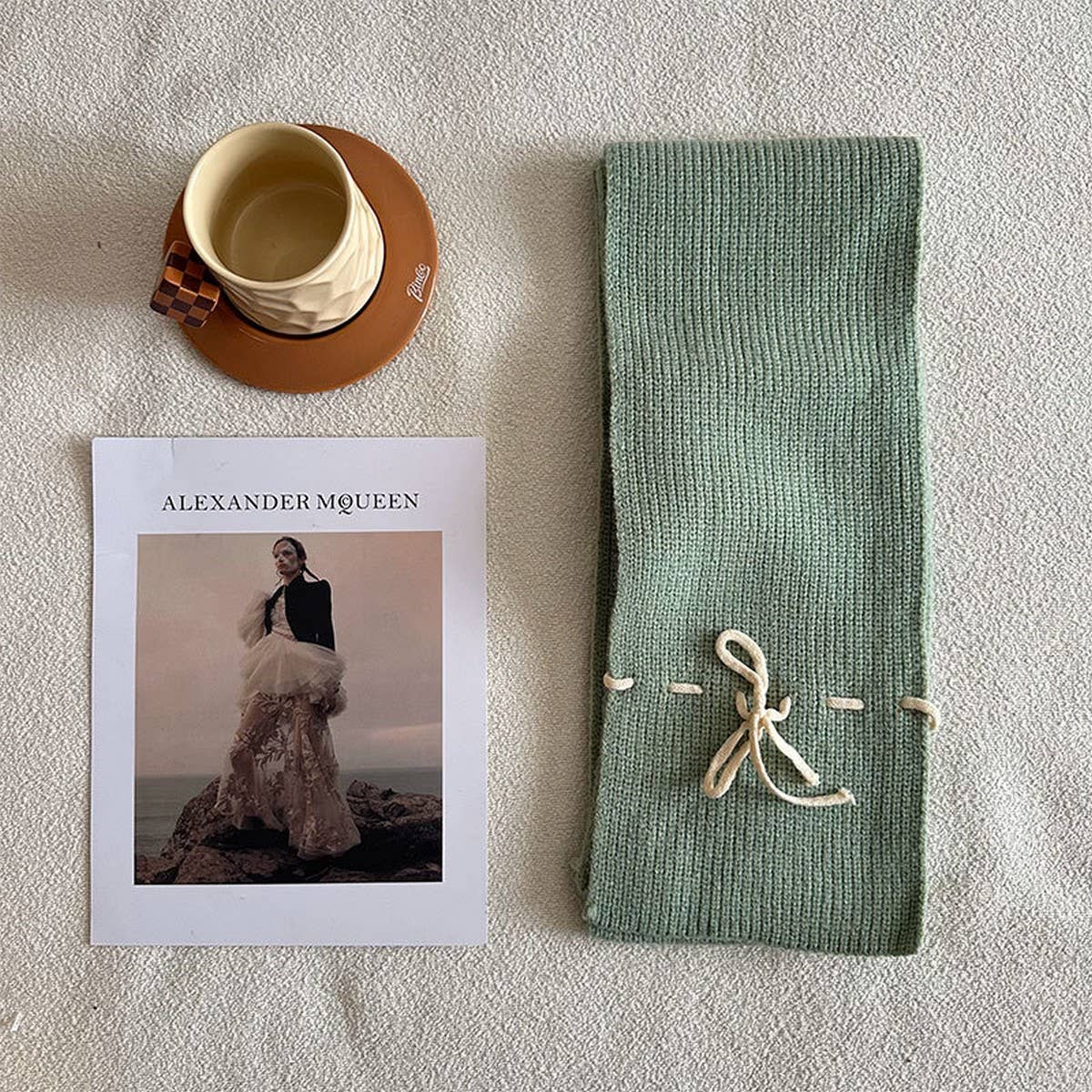 Bowknot woolen knitted solid color narrow scarf_CWASC2324