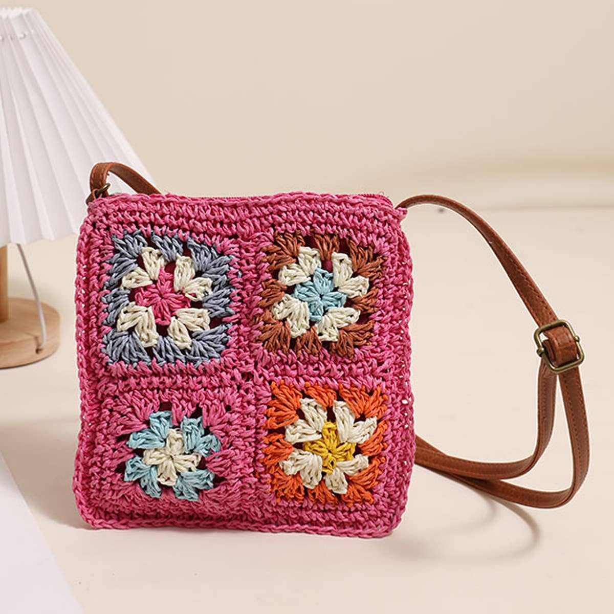 RETRO SQUARE HOLLOW FLOWER CROSSBODY STRAW BAG_CWAB1863