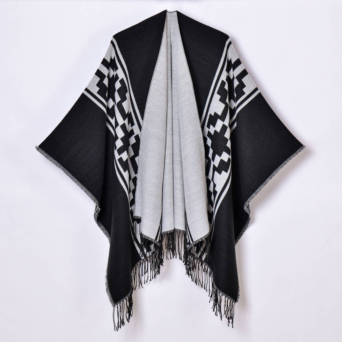 SIMPLE TASSEL GEOMETRIC CROSS RIBBON SHAWL_CWASC0958