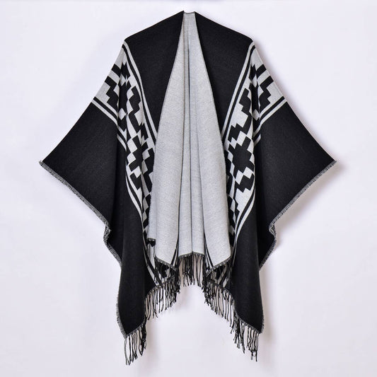 SIMPLE TASSEL GEOMETRIC CROSS RIBBON SHAWL_CWASC0958