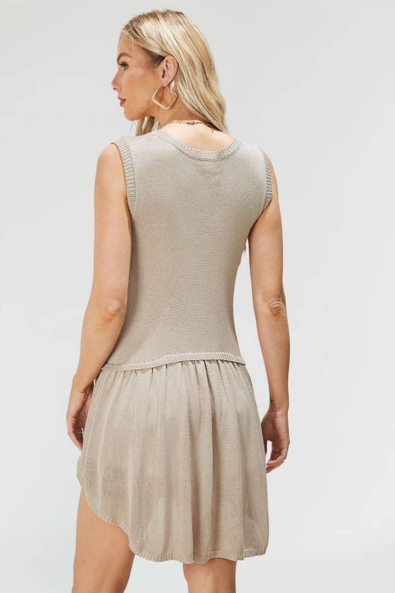 CWDHL0320_WOMEN'S KNITTED SLEEVELESS PATCHWORK DRESS