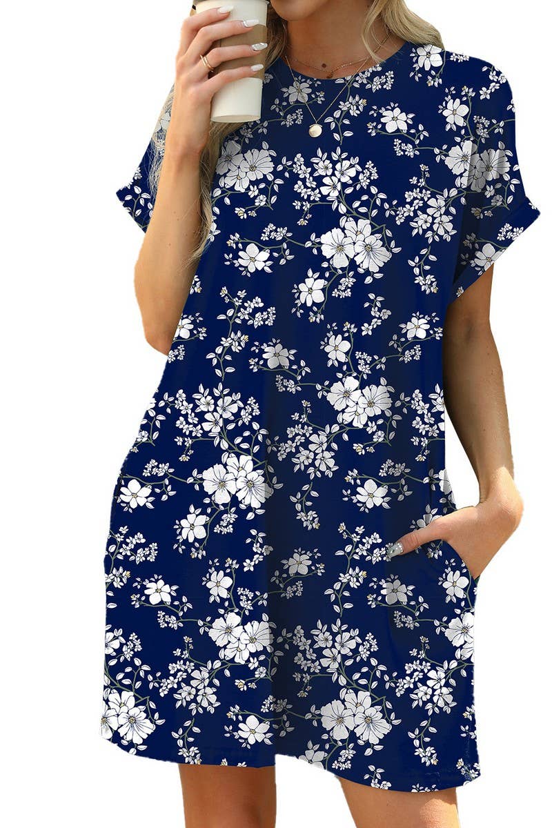 CWDSD7437_SUMMER NEW LOOSE PRINT POCKET DRESS