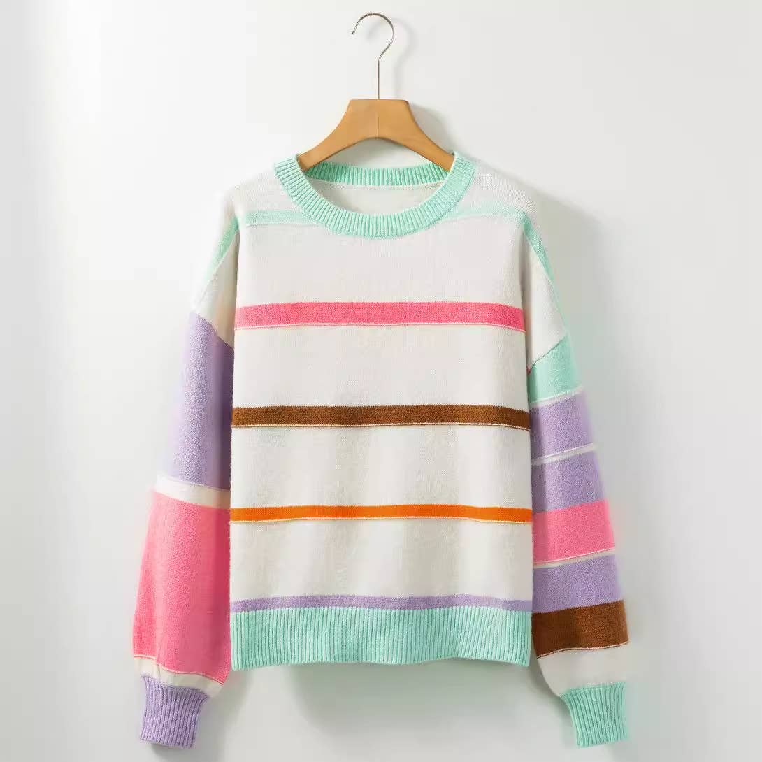 SLIM-FIT PULLOVER SWEATER WITH STRIPES AND COLORS