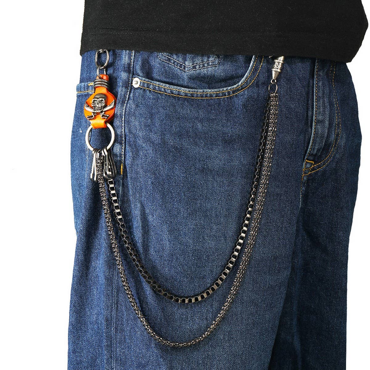 HIP-HOP DISCO SKULL LEATHER PANTS CHAIN