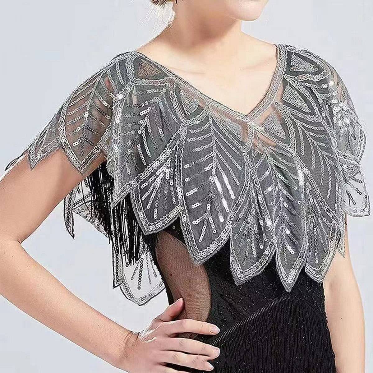 Beaded Sequin Capelet ??Vintage Evening Wrap_CWMM8957