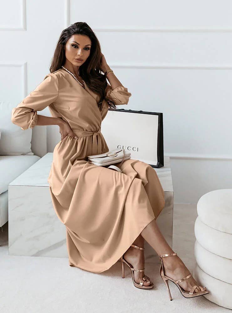 TEMPERAMENT WAIST SLIM SKIRT LONG SLEEVE DRESS