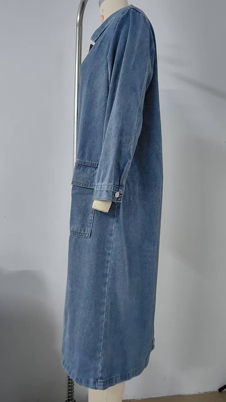 WASHED DENIM CASUAL LONG COAT TOP