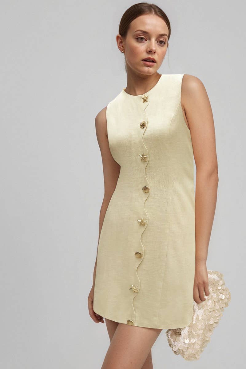 CWDSD8911_ELEGANT SLEEVELESS BUTTON MINI DRESS