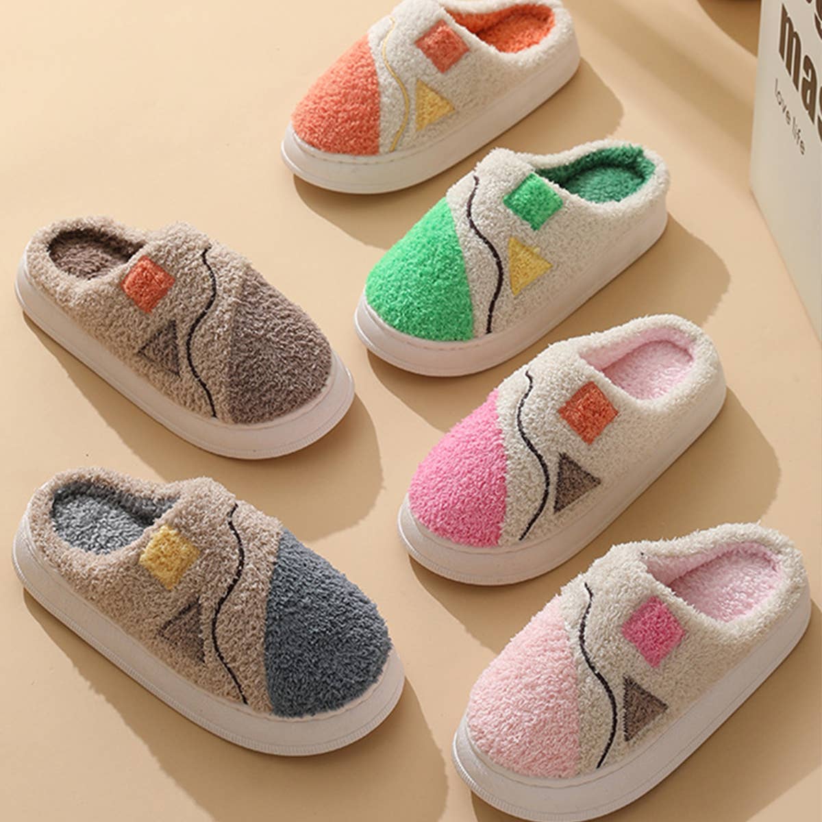 LEISURE NON-SLIP SPLICING COTTON SLIPPERS