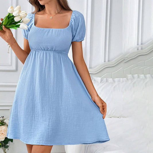 French Backless Square Neck Dress