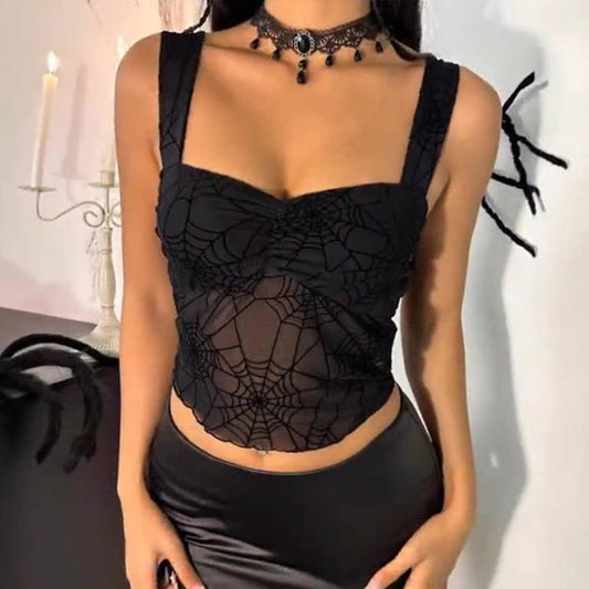 Spider web mesh see-through sleeveless vest