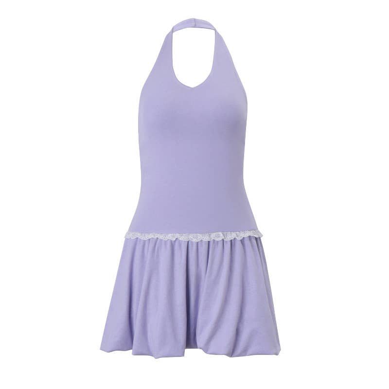 Elegant deep V-neck sexy backless halter dress