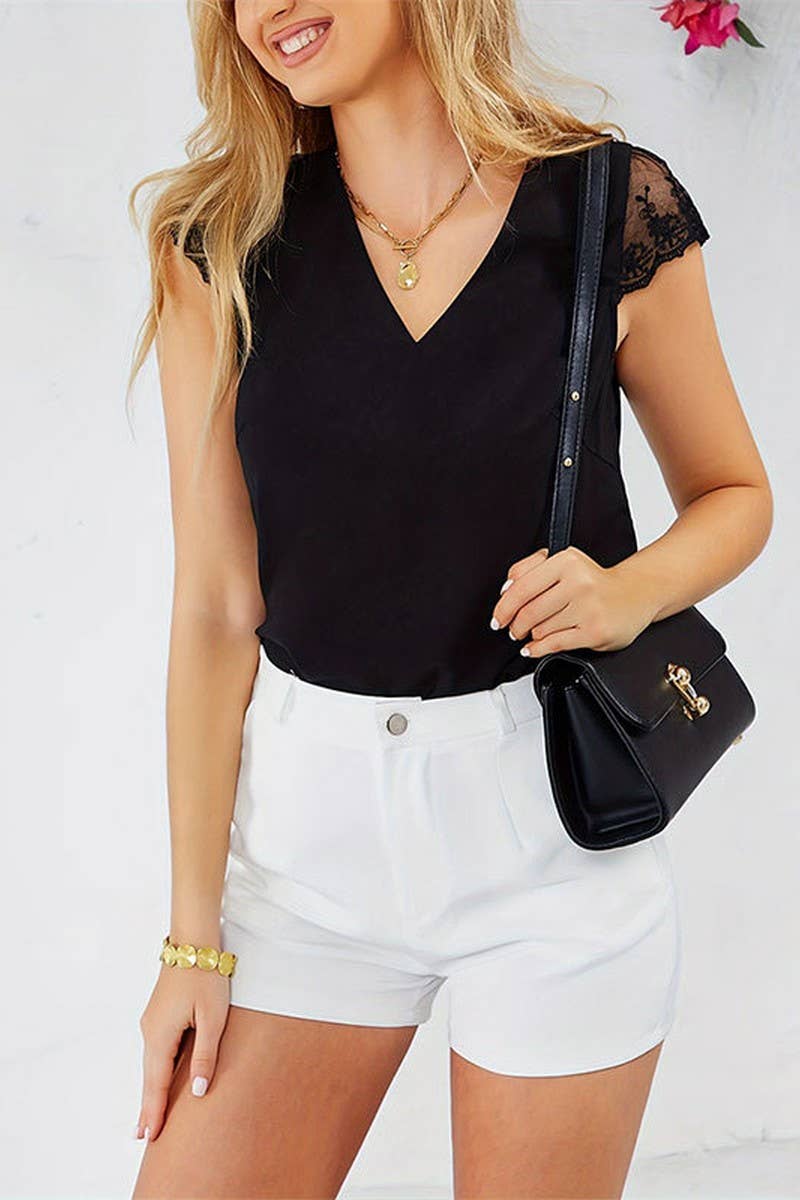 Cwttsl0344_Summer Bow Tie Lace Patchwork Sleeveless T-Shirt