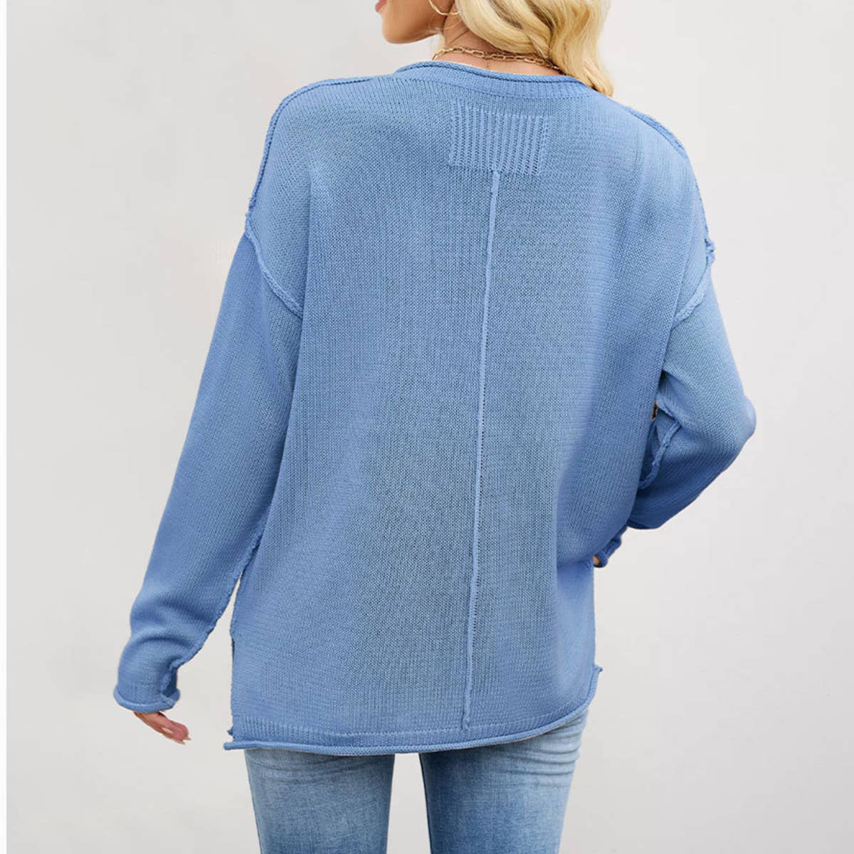 Solid color round-neck loose pullover sweater