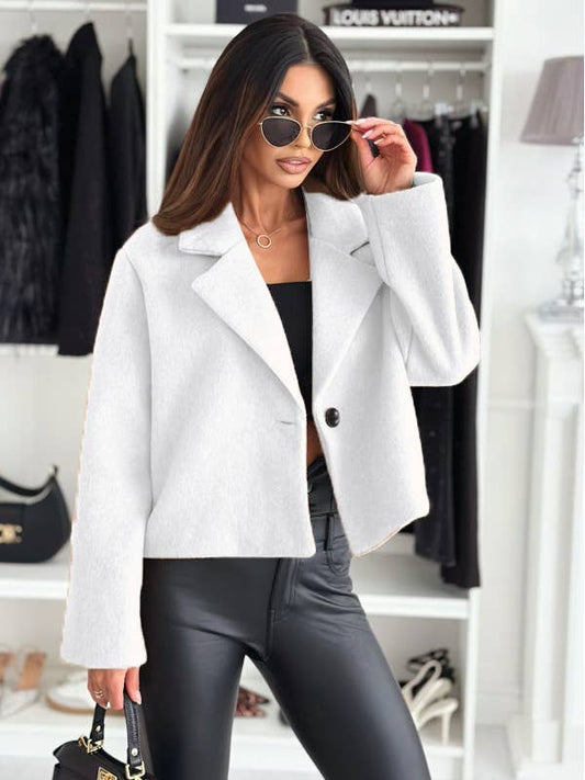 SUIT COLLAR SOLID COLOR SINGLE BUTTON WOOLEN COAT