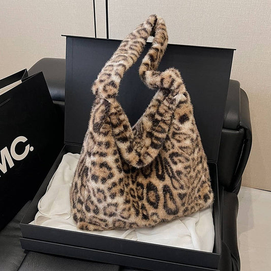 Leopard Plush Fur Bag Women Large Shoulder Tote_CUAB00556