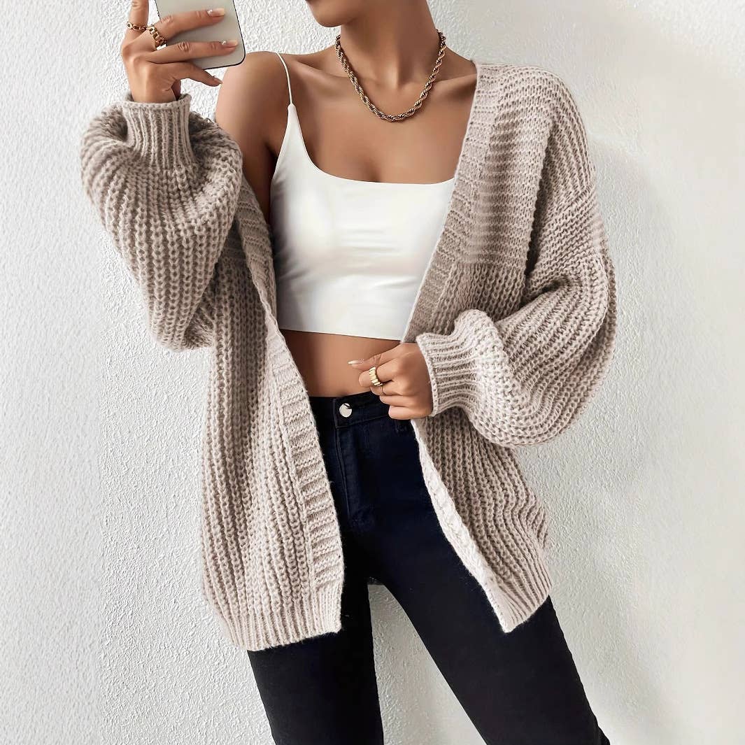 Solid-colored laid-back simple loose cardigan