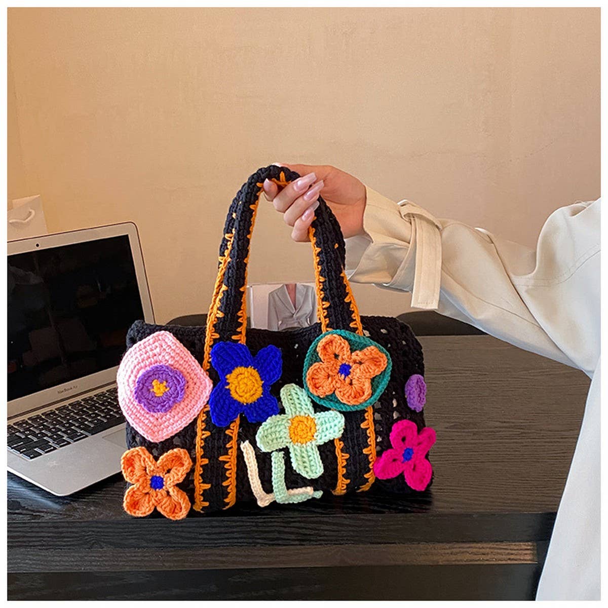 FLOWER PATTERN BAG MACARON HOLLOW HANDBAG_CWAB2406