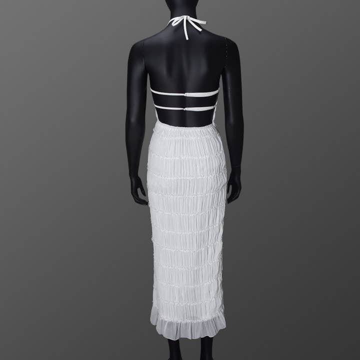 Backless pleated striped personalized dress